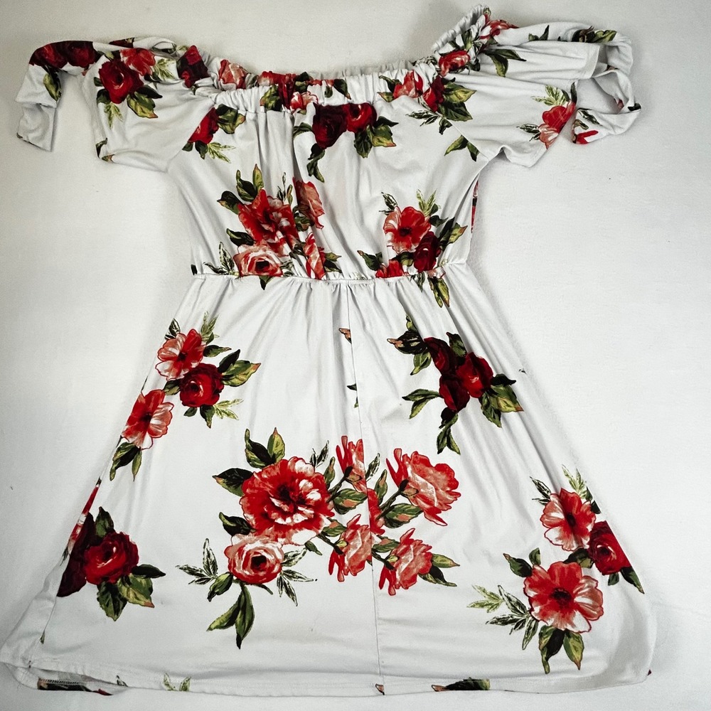 Hyped Unicorn Women's Off Shoulder Floral Dress Tie Sleeves White Red Medium - Picture 9 of 10